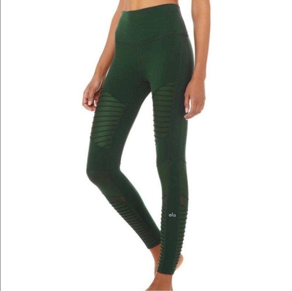 Alo Yoga High- Waist Moto Legging - Forest/ Forest Glossy - Small